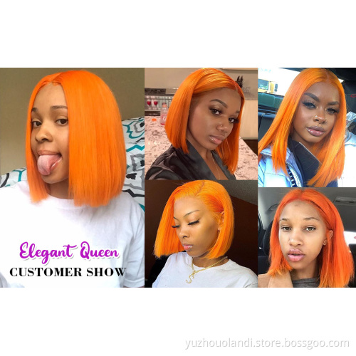 Orange Ginger Short Bob Remy Virgin Brazilian Human Bob Wigs For Women 180% Lace Front Human Hair Wigs Wholesale Vendor